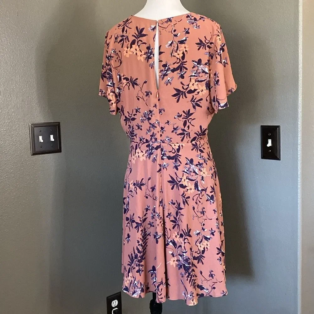 Express Shirt Sleeve Mini Dress faux Wrap front Mauve and Purple